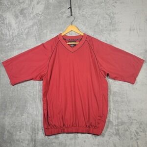 FootJoy Jacket Mens Medium Windbreaker Pullover V Neck Red Polyester Golf